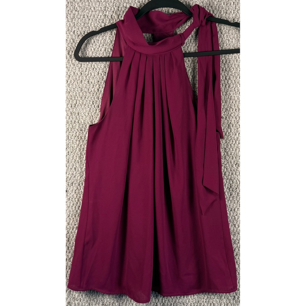 Express Halter Top Blouse Small Magenta Purple Tie Neck Pleated Keyhole Workwear